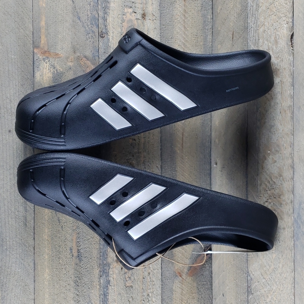 adidas Adilette Clogs Slip On Clogs For Everyday Comfort Black Silver - Picture 8 of 10